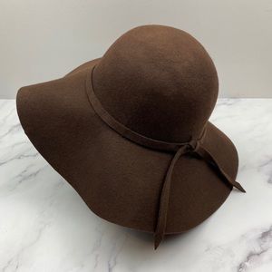 Wide Brim Wool Floppy Hat Brown